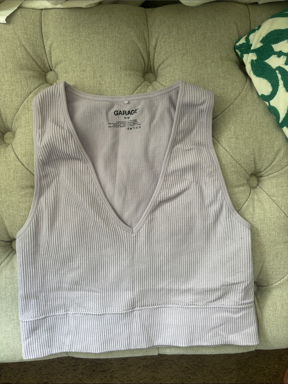 Garage Lilac Ribbed V-Neck Crop Tank Top